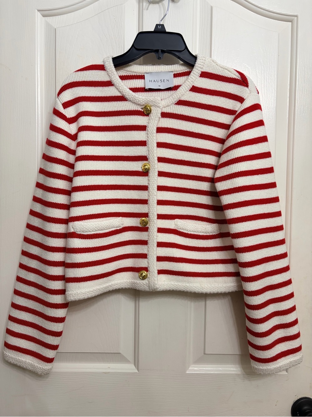 Hausen Red & white Striped Knit Cardigan